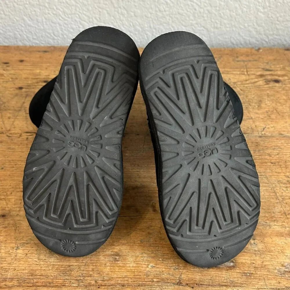 UGG Australia Boots Lil Sunshine II Kids Girls Sz 2 Fur Lined Black Suede Zip Up